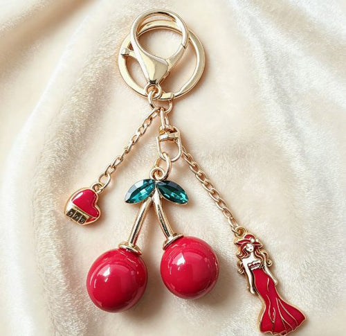 Alloy Big Cherry Car Keychain Metal Cute Women's Bag Pendant Key Chain Ring Pendant