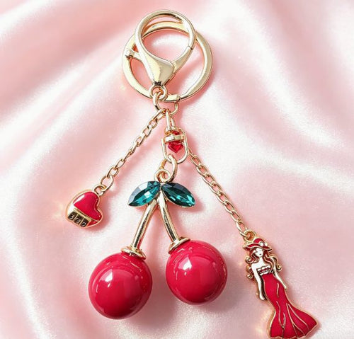 Alloy Big Cherry Car Keychain Metal Cute Women's Bag Pendant Key Chain Ring Pendant